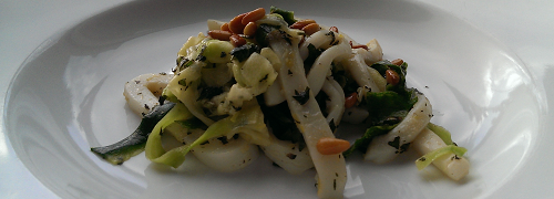 Squid, courgette, mint, pine nuts